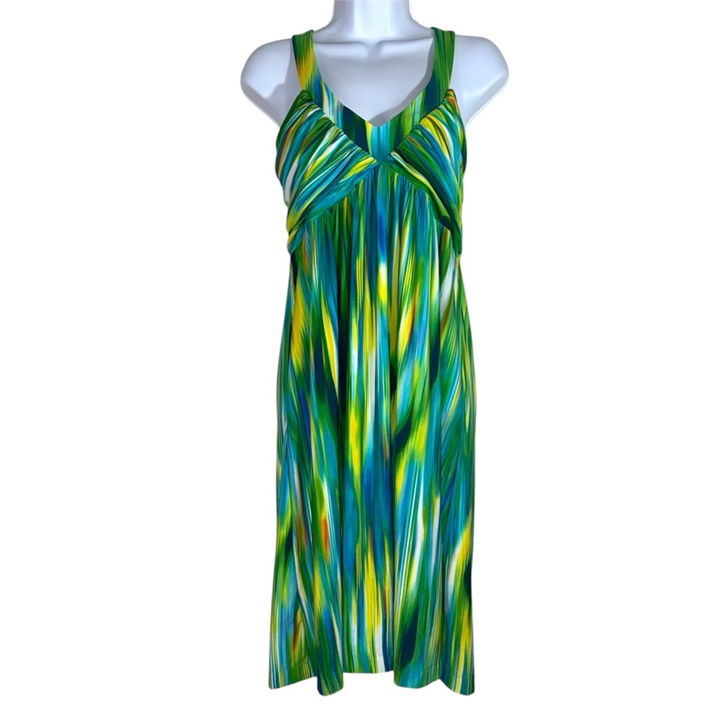 Calvin klein Blue, Brat Green Print High Neck Midi Summer Dress Women’s Size 14